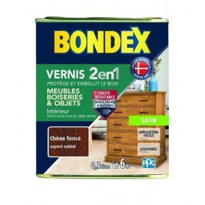 Vernis protection bois Chêne foncé satin 2 en 1protège et embellit 0.5L BONDEX 3261544204959