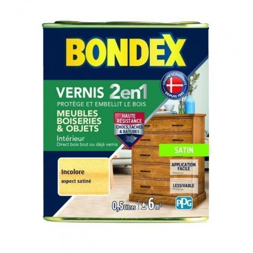 Vernis protection bois Incolore satin 2 en 1protège et embellit 0.5L BONDEX 3261544204966