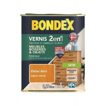Vernis protection bois Chêne doré satin 2 en 1protège et embellit 250ML BONDEX 3261544204911