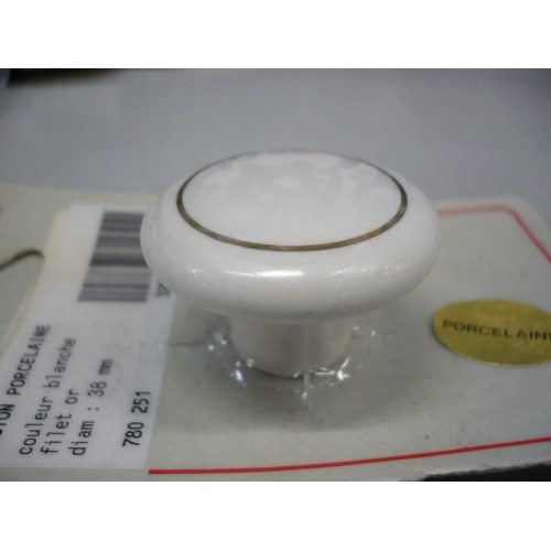 bouton porcelaine blanc filet or  diam 38  + vis 3297867802510