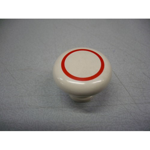bouton imitation porcelaine blanc filet rouge Ø 32 + vis résine de synthèse 3297867120379