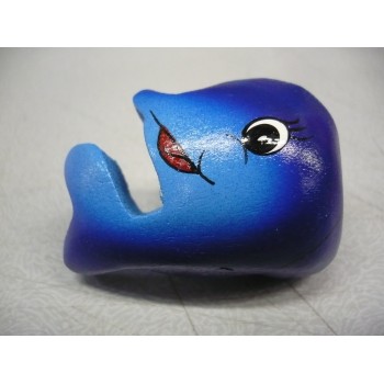 bouton dauphin bleu bois peint long 5 cm insert métal + vis pour meuble tiroir chambre d'enfant 3575740008656