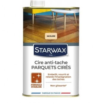 Cire anti tache spécial parquet bois incolore non glissante anti tâche 1L STARLON STARWAX 3365000000328