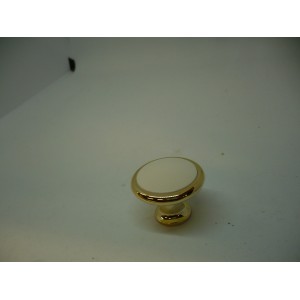 bouton Ø 38 blanc et doré en résine de synthèse pour meuble tiroir + vis 3297867108575