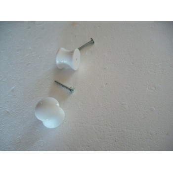 bouton imitation porcelaine blanc  30 mm en résine de synthèse + vis 3297867215778