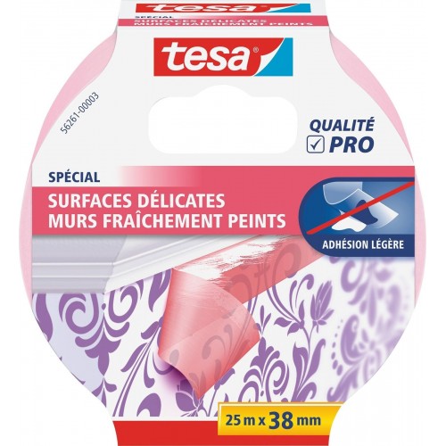 Adhésif masquage rose protection surfaces délicates peinture fraiche 38mm x 25m TESA 4042448504333