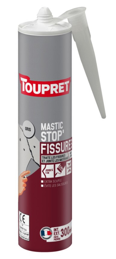 Mastic acrylique gris stop fissures cartouche 300ml TOUPRET
