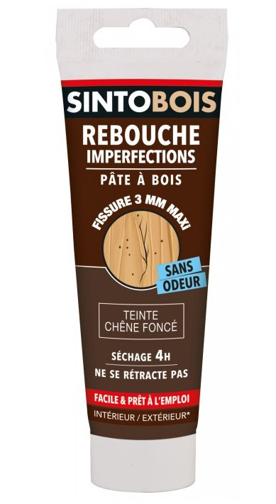 SINTO Pâte à Bois Pour Reboucher Imperfections et Fissures Chêne Clair -  80g - Sans Odeur - Intérieur et Extérieur