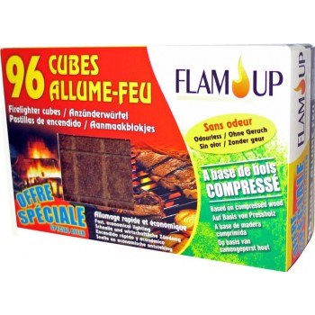 Lot 96 cubes allume feu bois naturel compréssé pour barbecue poêle cheminée FLAM UP 3298960898370