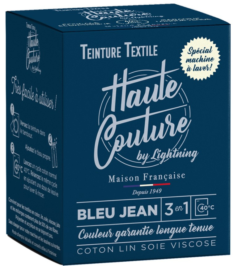 Teinture textile bleu jean colorant + sel + fixateur HAUTE COUTURE