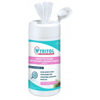 100 lingettes nettoyantes désinfectantes mains WYRITOL bactéricide virucide 3661295615316