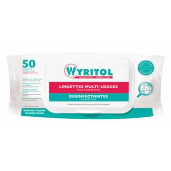 50 lingettes nettoyantes désinfectantes toutes surfaces WYRITOL bactéricide virucide 3661295617501