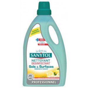 Nettoyant désinfectant sols surfaces citron 5l SANYTOL bactéricide virucide 3045206615105
