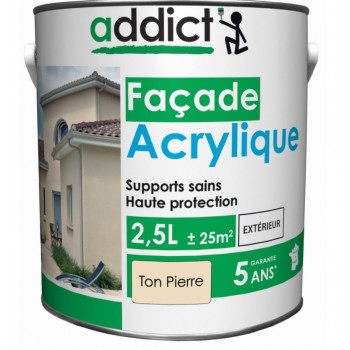 Peinture façade résine acrylique mat velouté Ton pierre 2.5L ADDICT supports sains Haute protection 3661521119243