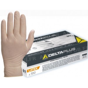 Lot 100 gants jetables latex poudré sans silicone taille 7/8 DELTA 3295249019624