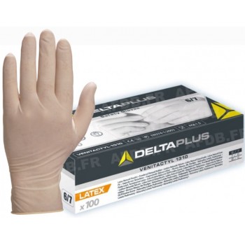 Lot 100 gants jetables latex poudré sans silicone taille 8/9 DELTA 3295249019631