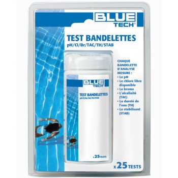 Lot 25 Bandelette test qualité eau piscine spa 6 paramètres BLUE TECH 3521689300078