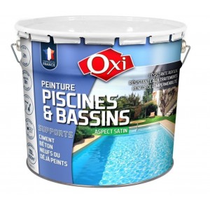 Peinture spécial piscine bassin extérieur bleu satin 10L OXI embellir rénover 3285820034320