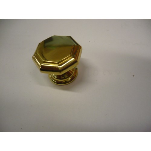 bouton octogonal, laiton massif poli doré Ø 27 mm avec vis 3297866228175