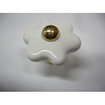 bouton fleur en plastique blanc doré Ø 34 mm perçage 4.5 pour meuble tiroir + vis 3297867180574
