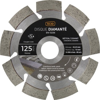 Disque diamanté pro ° 125 mm segment 12mm béton granit pierre SCID 3493427041423