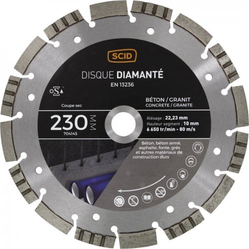 Disque diamanté ventilé ° 230 mm segment 10mm béton granit pierre matériaux durs SCID 3493427041454