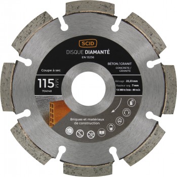 Disque diamanté ° 115 mm segment 7mm béton granit matériaux SCID 3493427041485