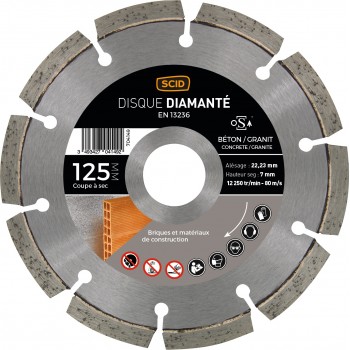 Disque diamanté ° 125 mm segment 7mm béton granit matériaux SCID 3493427041492