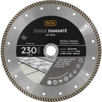 Disque diamanté crénelé ° 230 mm segment 7mm béton granit matériaux SCID 3493427041539