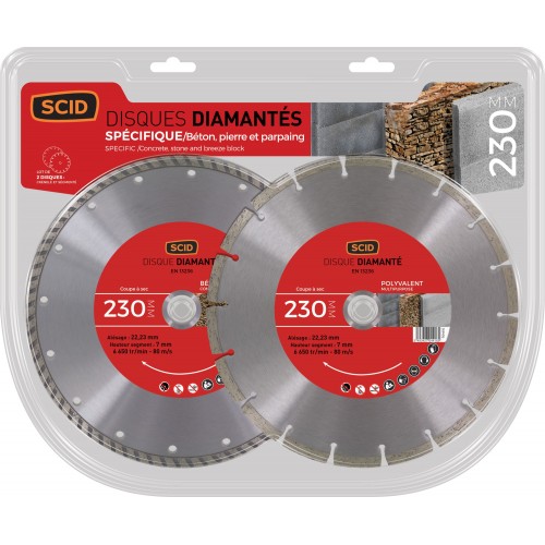 Lot 2 disque diamanté ° 230 mm à tronçonner matériaux SCID 3493427044165