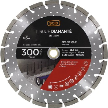 Disque diamanté ventilé ° 300 mm coupe matériaux béton métal SCID 3493427041621