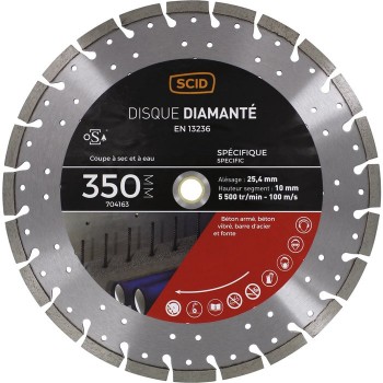 Disque diamanté ventilé ° 350 mm coupe matériaux béton métal SCID 3493427041638