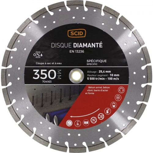 Disque diamanté ventilé ° 350 mm coupe matériaux béton métal SCID 3493427041638