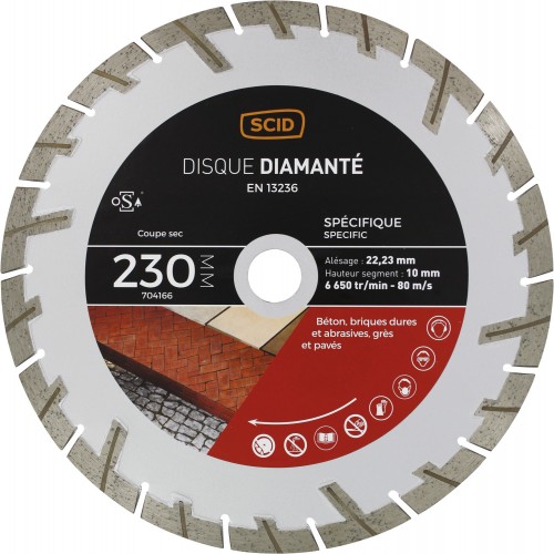 Disque diamanté ° 230 mm spécial matériaux durs et abrasifs SCID 3493427041669