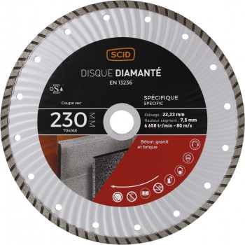 Disque diamanté crénelé °230mm coupe sans éclat béton brique SCID 3493427041683