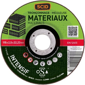 Disque à tronçonner matériaux ° 115 mm usage fréquent SCID 3493420001875
