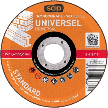 Disque à tronçonner universel ° 115 mm métaux matériaux plastique SCID 3493427642828