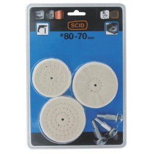 Lot 3 brosse circulaire lamelle coton °70 - 80 mm pour perceuse SCID polissage lustrage métaux 3493428946666