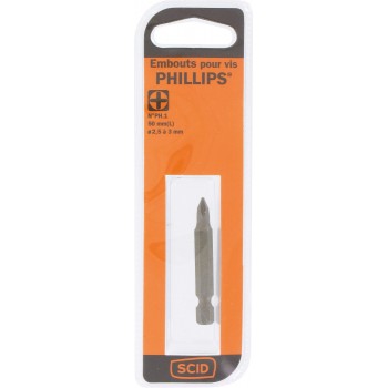 Embout de vissage long 50 mm Phillips PH1 acier haute qualité ° 2.5 - 3 mm SCID 3493427641425
