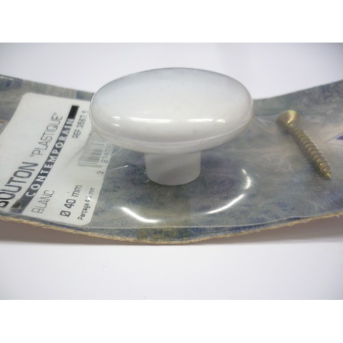 bouton en plastique blanc Ø 40 mm perçage 4.5 pour meuble tiroir + vis 3274590035675