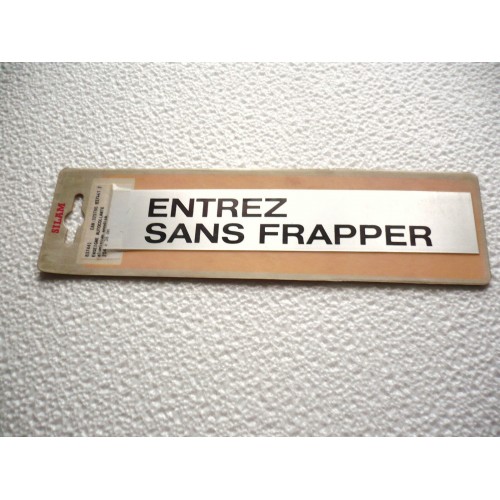 plaque ENTREZ SANS FRAPPER enseigne autocollante 204 x 38 mm alumin