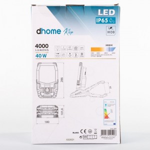 Projecteur LED câble 5m 4000lm 40w 5000k IP65 KLIP DHOME base clipsable rotatif 3600072445098