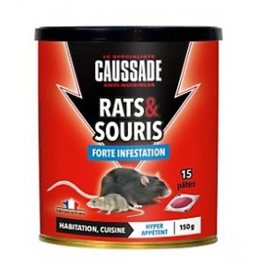 Lot 15 pâtes appâts souris rats raticide forte infestation 150g CAUSSADE 3664715007395