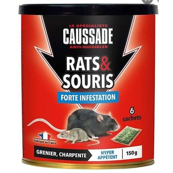Lot 6 sachets rats souris céréales forte infestation 150g CAUSSADE 3664715007517