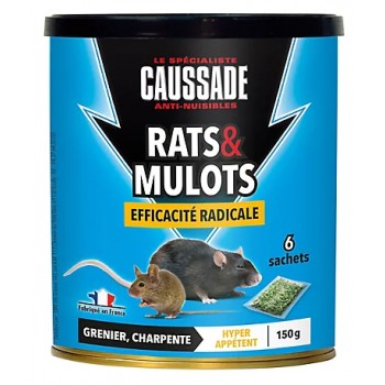 Lot 6 sachets rats mulots céréales efficacité radicale 150g CAUSSADE 3664715007722