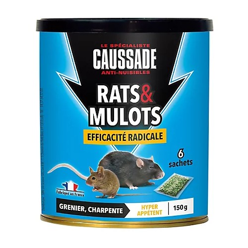 Lot 6 sachets rats mulots céréales efficacité radicale 150g CAUSSADE 3664715007722