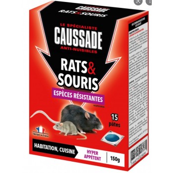 Lots 15 pâtes appât rats et souris espèces résistantes 150g CAUSSADE 3664715023029