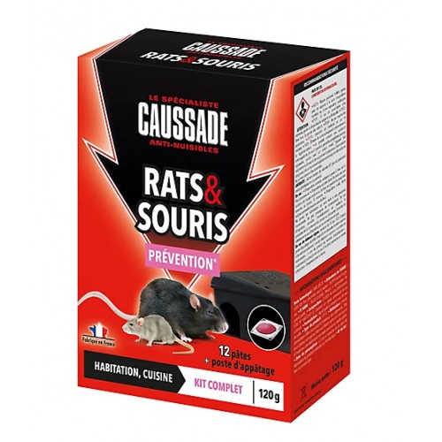 Kit anti rats souris pâte appât prévention boite poste appâtage 120g CAUSSADE 3664715007487