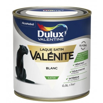 Peinture laque glycéro blanc satin 0.5l DULUX VALENTINE haute résistance valénite 3031520150521