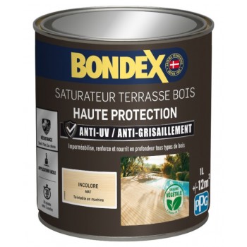 Saturateur protection terrasse bois anti UV anti grisaillement incolore mat 1L BONDEX 3261544413641